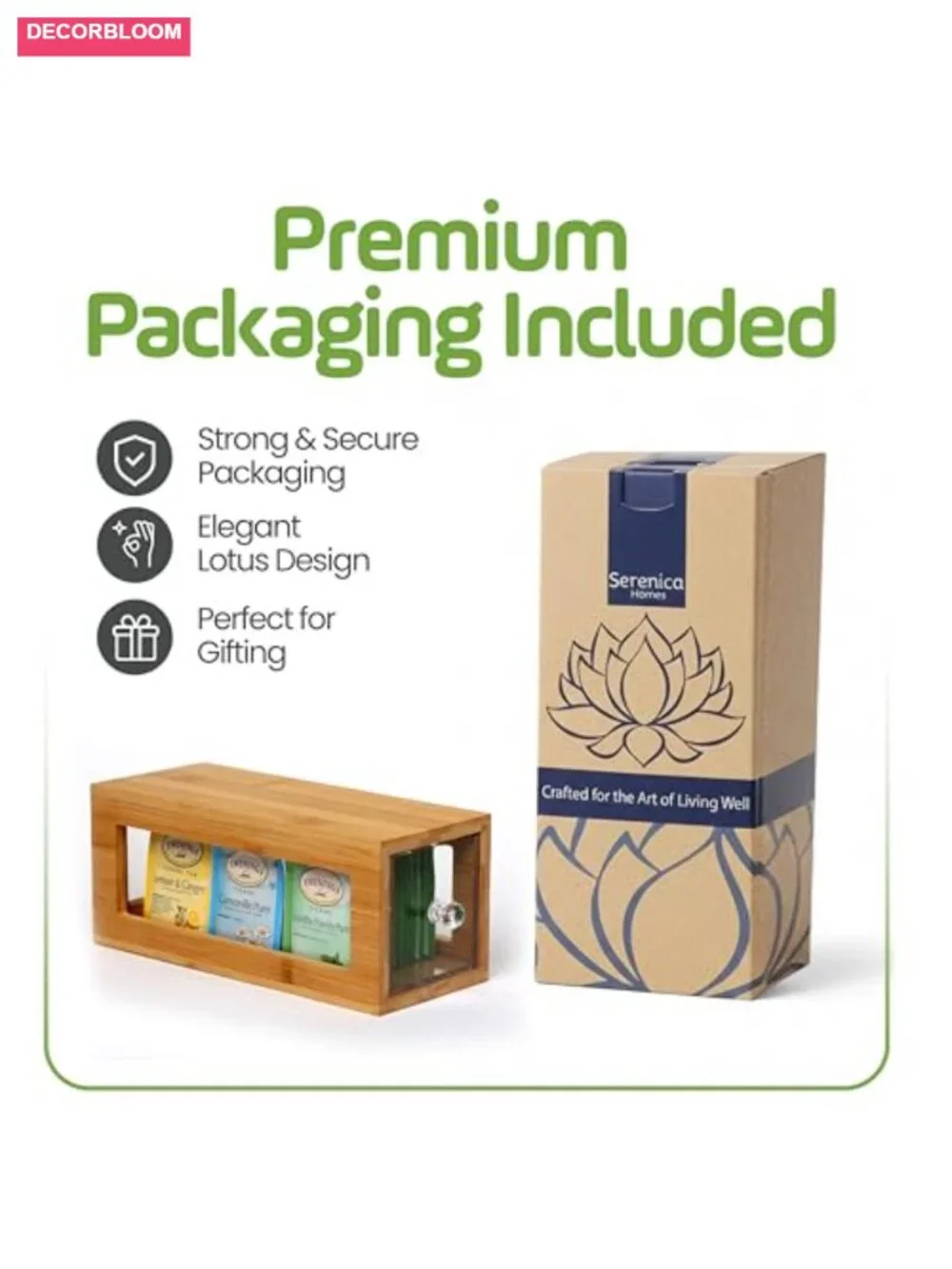 Bamboo and Acrylic Tea Bag Organizer Drawer for Countertop